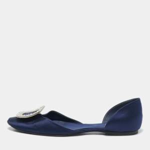 Roger Vivier Blue Satin D'orsay Ballet Flats Size 38.5