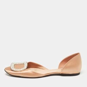 Roger Vivier Peach Satin Crystal Embellished D'orsay Ballet Flats Size 38