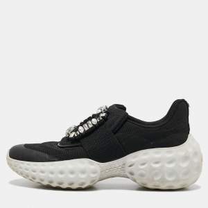 Roger Vivier Black Mesh Viv Run Light Strass Buckle Sneakers Size 38
