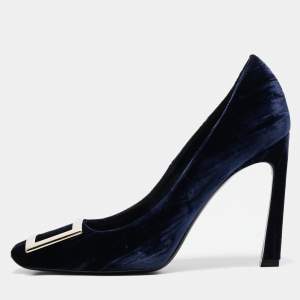 Roger Vivier Navy Blue Velvet Trompette Pumps Size 36