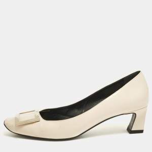 Roger Vivier Cream Patent Leather Trompette Block Heel Pumps Size 40
