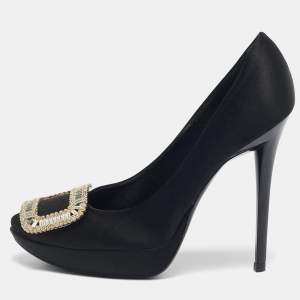 Roger Vivier Black Satin Crystal Embellished Trompette Pumps Size 38 