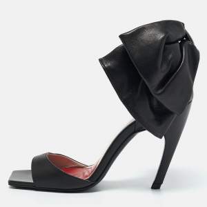 Roger Vivier Black Leather Vic Choc Bow Ankle Strap Sandals Size 38