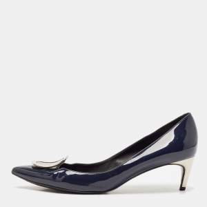 Roger Vivier Navy Blue Patent Leather Sexy Choc Pumps Size 41