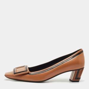 Roger Vivier Brown Leather Buckle Block Heel Pumps Size 36