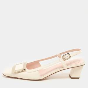 Roger Vivier Cream Patent Leather Belle Vivier 45  Slingback Pumps Size 39