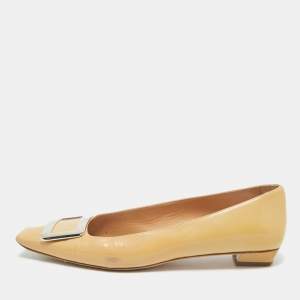 Roger Vivier Beige Leather Trompette Flats Size 40.5