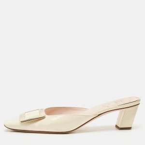 Roger Vivier Cream Patent Leather Belle Vivier Mules Size 37