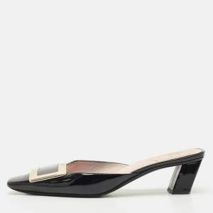 Roger Vivier Black Patent Leather Belle Vivier Mules Size 37