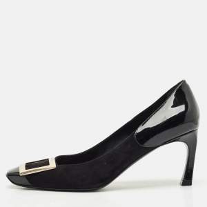 Roger Vivier Black Patent Leather and Suede Trompette Pumps Size 37.5