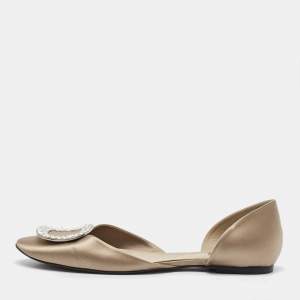 Roger Vivier Grey Satin Crystal Embellished Chips D'orsay Ballet Flats Size 39