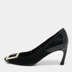 Pre Owned Roger Vivier Black Patent Leather and Suede Trompette Pumps Size 36