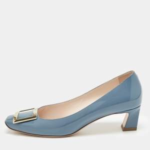 Pre Owned Roger Vivier Blue Patent Leather Belle Vivier Trompette Pumps Size 38.5