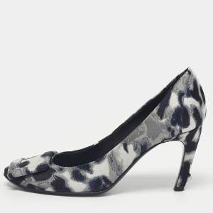 Pre Owned Roger Vivier Grey/Navy Blue Canvas Belle Vivier Trompette Pumps Size 35.5