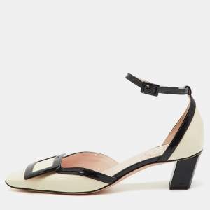 Pre Owned Roger Vivier White/Black Patent Leather Belle Vivier Ankle Strap Pumps Size 36