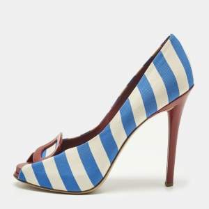 Pre Owned Roger Vivier Grey/Navy Blue Canvas Vivier Trompette Pumps Size 40