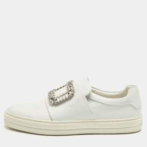 Pre Owned حذاء رياضي روجر فيفييه سنيكي فيف جلد أبيض مزخرف سليب أون مقاس 40