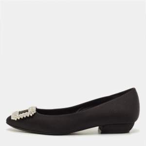 مملوكة مسبقًا Roger Vivier Belle Vivier Size 35 Black Satin Crystal Embellished Ballet Flats