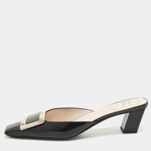 Pre Owned حذاء سلايد روجر فيفييه جلد لامع أسود بيلي فيفييه مقاس 39