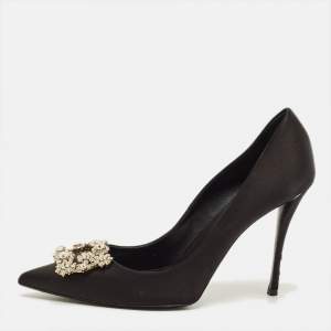 Pre Owned Roger Vivier Flower Size 41 Black Satin Pumps