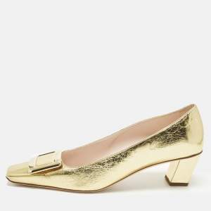 Pre Owned حذاء كعب عالي روجيه فيفييه ترومبيت جلد ذهبي مقاس 41