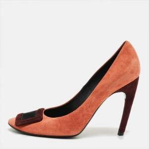 Pre Owned Roger Vivier Belle Vivier Trompette Size 39 Orange/Burgundy Suede Pumps