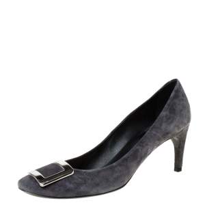 Roger Vivier Grey Suede Buckle Pumps Size 40