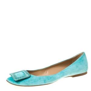 Roger Vivier Vert Blue Suede Belle Ballet Flats Size 40