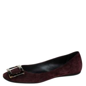 Roger Vivier Burgundy Suede Tortoise Shell Buckle Ballet Flats Size 38
