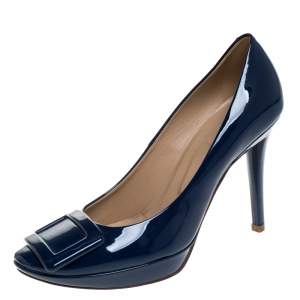 Roger Vivier Blue Patent Leather Belle Trompette Pumps Size 37.5