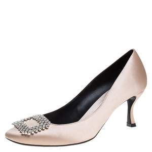 Roger Vivier Beige Satin Crystal Embellished Pumps Size 38
