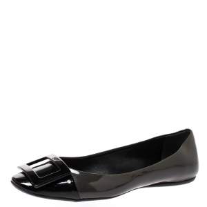 Roger Vivier Dark Grey/Black Patent Leather Gommette Ballet Flats Size 38.5