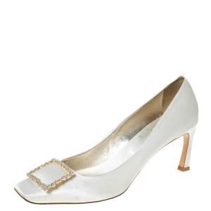Roger Vivier White Satin Belle Embellished Pumps Size 40