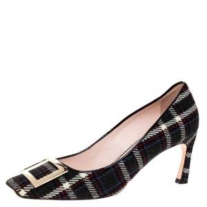 Roger Vivier Multicolor Tweed Fabric Trompette Buckle Pumps Size 39