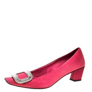 Roger Vivier Pink Satin Belle Vivier Strass Trompette Pumps Size 36.5