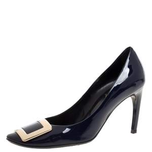 Roger Vivier Navy Blue Patent Leather Trompette Pumps Size 37