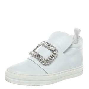 Roger Vivier White Leather Sneaky Viv Embellished Slip On Sneakers Size 35