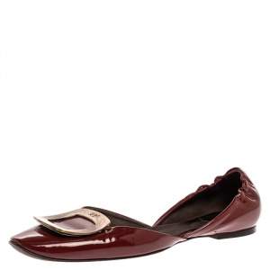 Roger Vivier Burgundy Patent Leather Chips D'Orsay Scrunch Flats Size 41