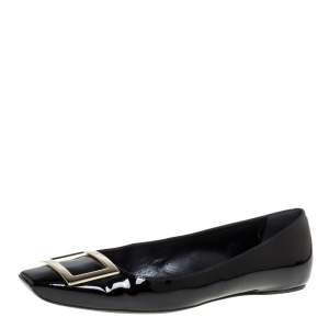 Roger Vivier Black Patent Leather Belle Ballet Flats Size 39.5