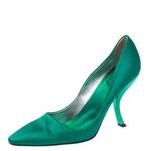 Roger Vivier Green Satin Curved Heel Pumps Size 39