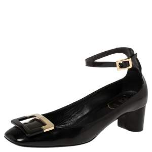 Roger Vivier Black Leather Buckle Detail Ankle Strap Pumps Size 38.5