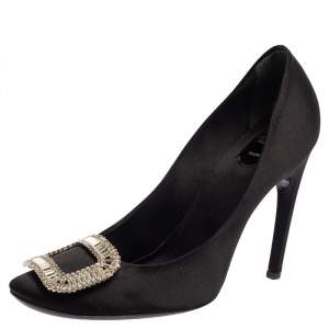 Roger Vivier Black Satin Trompette Crystal Embellished Pumps Size 41