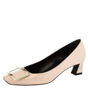Roger Vivier Beige Patent Leather Logo Pumps Size 36
