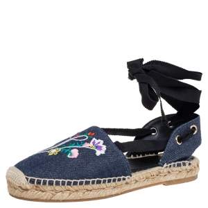Roger Vivier Blue Denim Lace-Up Espadrilles Size 35