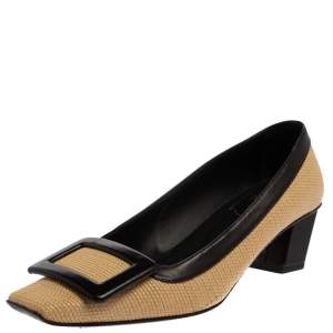 Roger Vivier Beige/Black Canvas And Leather Belle Vivier Pumps Size 35
