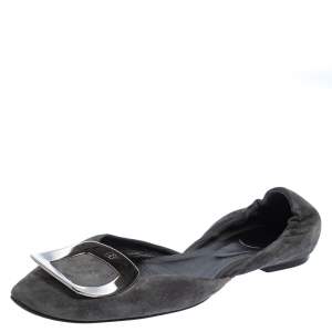 Roger Vivier Grey Suede Prism D'orsay Flats Size 37.5