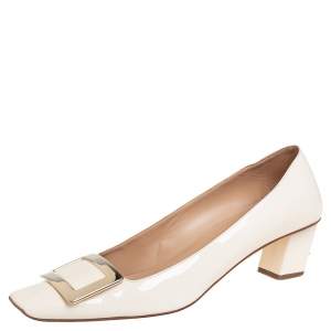 Roger Vivier Cream Patent Leather Square Toe Belle Pumps Size 40