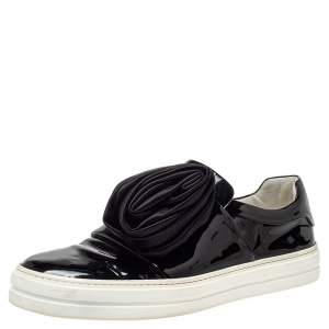 Roger Vivier Black Patent Leather And Satin Slip On Sneakers Size 38