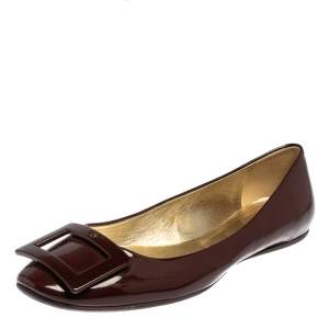 Roger Vivier Burgundy Patent Leather Gommette Ballet Flats Size 39.5