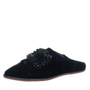 Roger Vivier Black Velvet Bab Viv Haute Epoque Buckle Mules Size 35.5